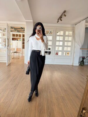 Polly Beyaz V Şal Yaka Detaylı Bluz