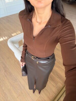 Esvatie Fermuarlı Polo Yaka Body