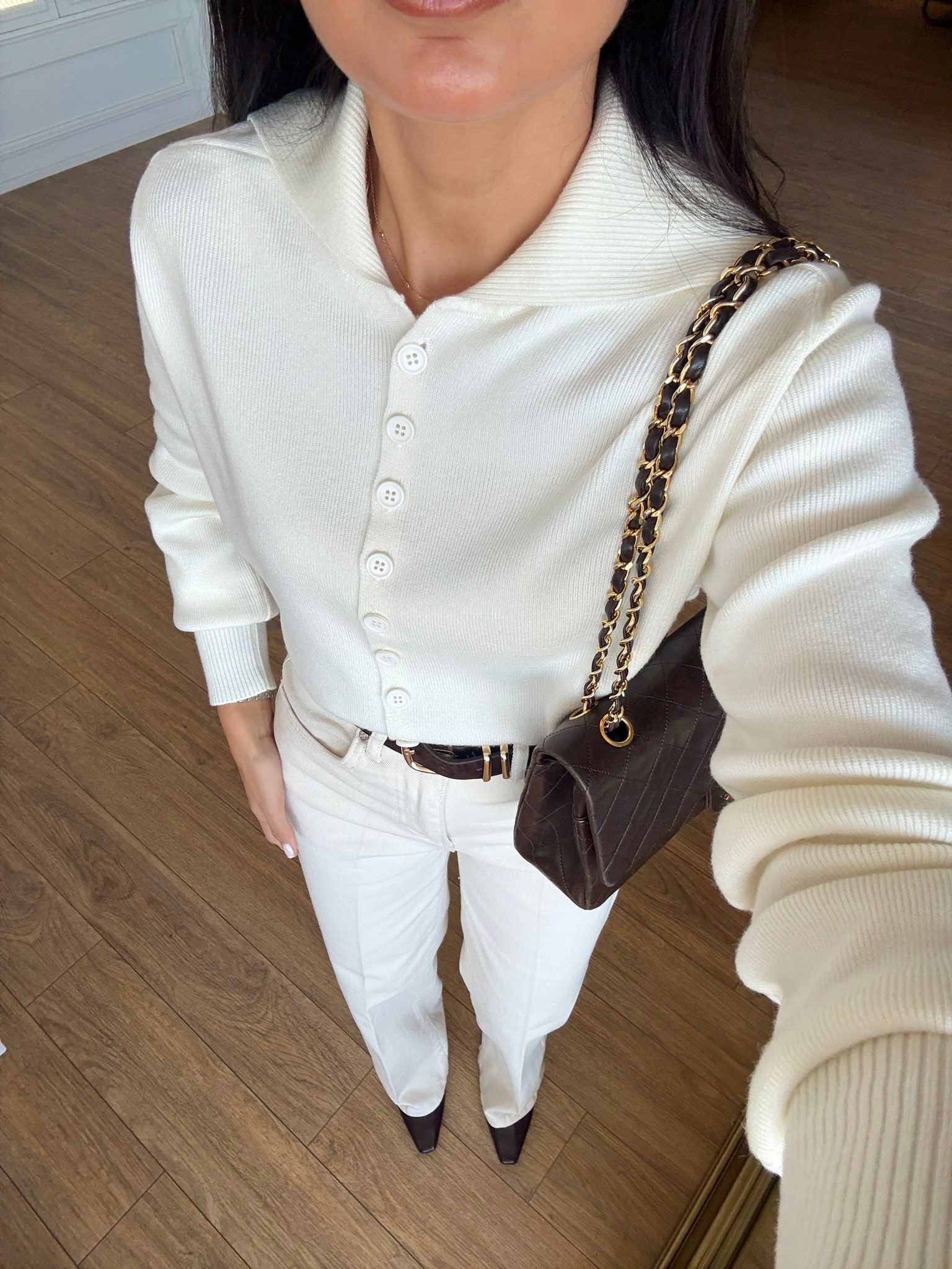 Caprly Polo Yaka Yünlü Düğmeli Triko - Ekru, Standart