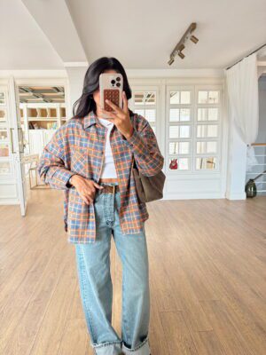 Orive New Yeşil-Turuncu Kareli Gömlek