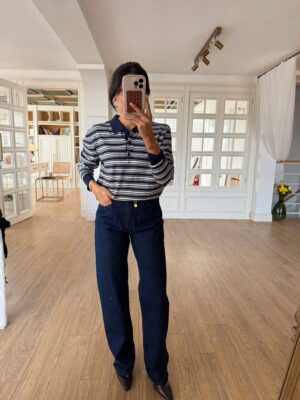 Edith Çizgili Uzun Kollu Polo Yaka Triko