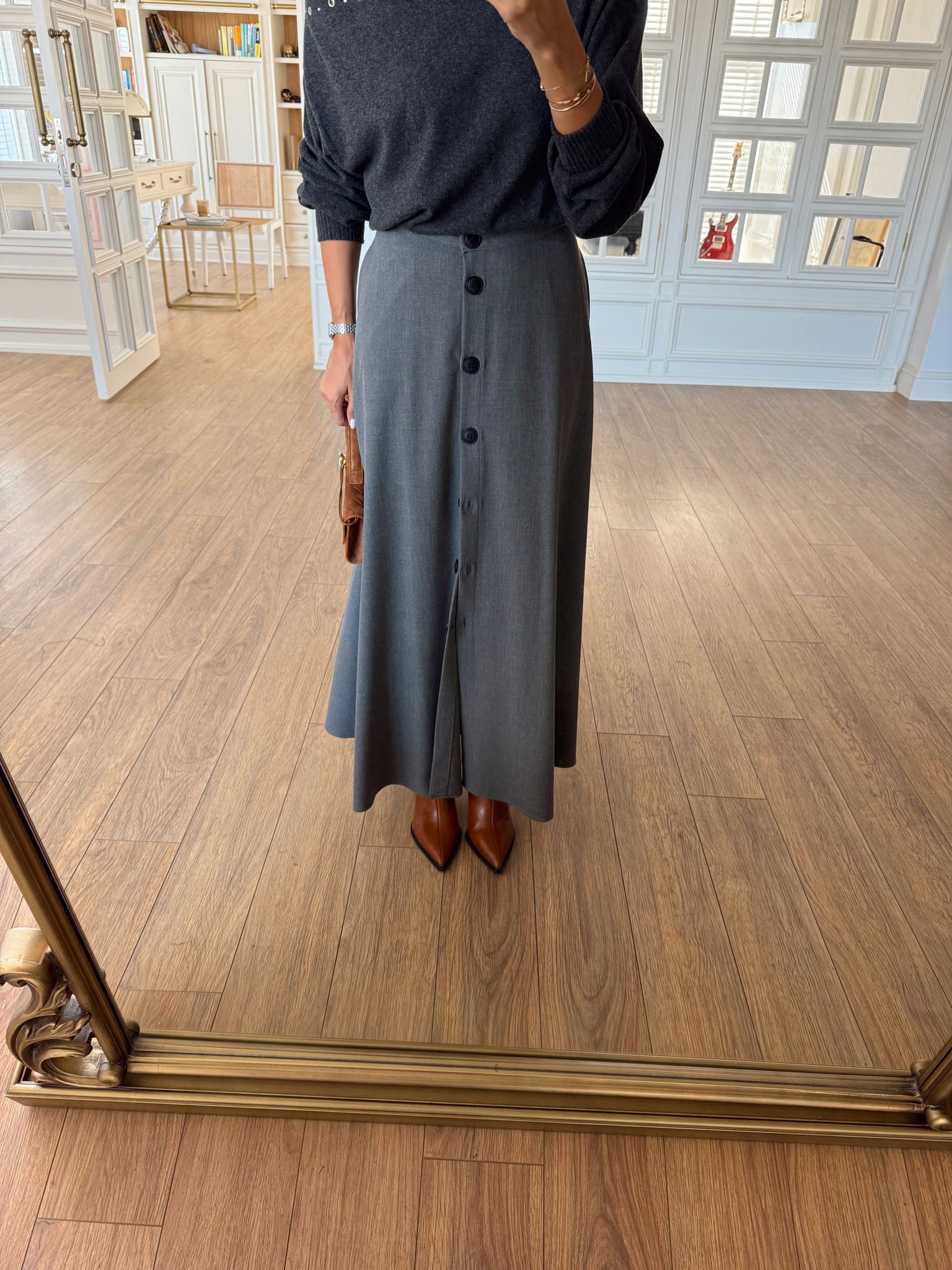 Jedi Önden Düğme Detaylı Maxi Boy Etek