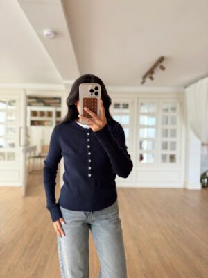 Stan Sedef Düğmeli Bisiklet Yaka Yünlü Triko