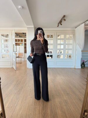 Merolin Kemerli Yan Fermuarlı Geniş Paça Pantolon