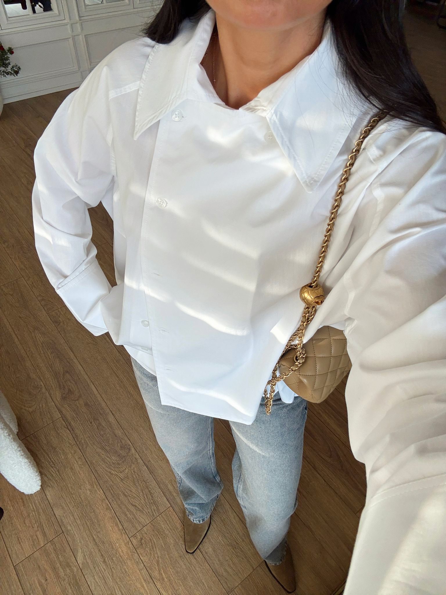 Orka Yan Düğme Detaylı Reglanlı Poplin Gömlek - Beyaz, Standart