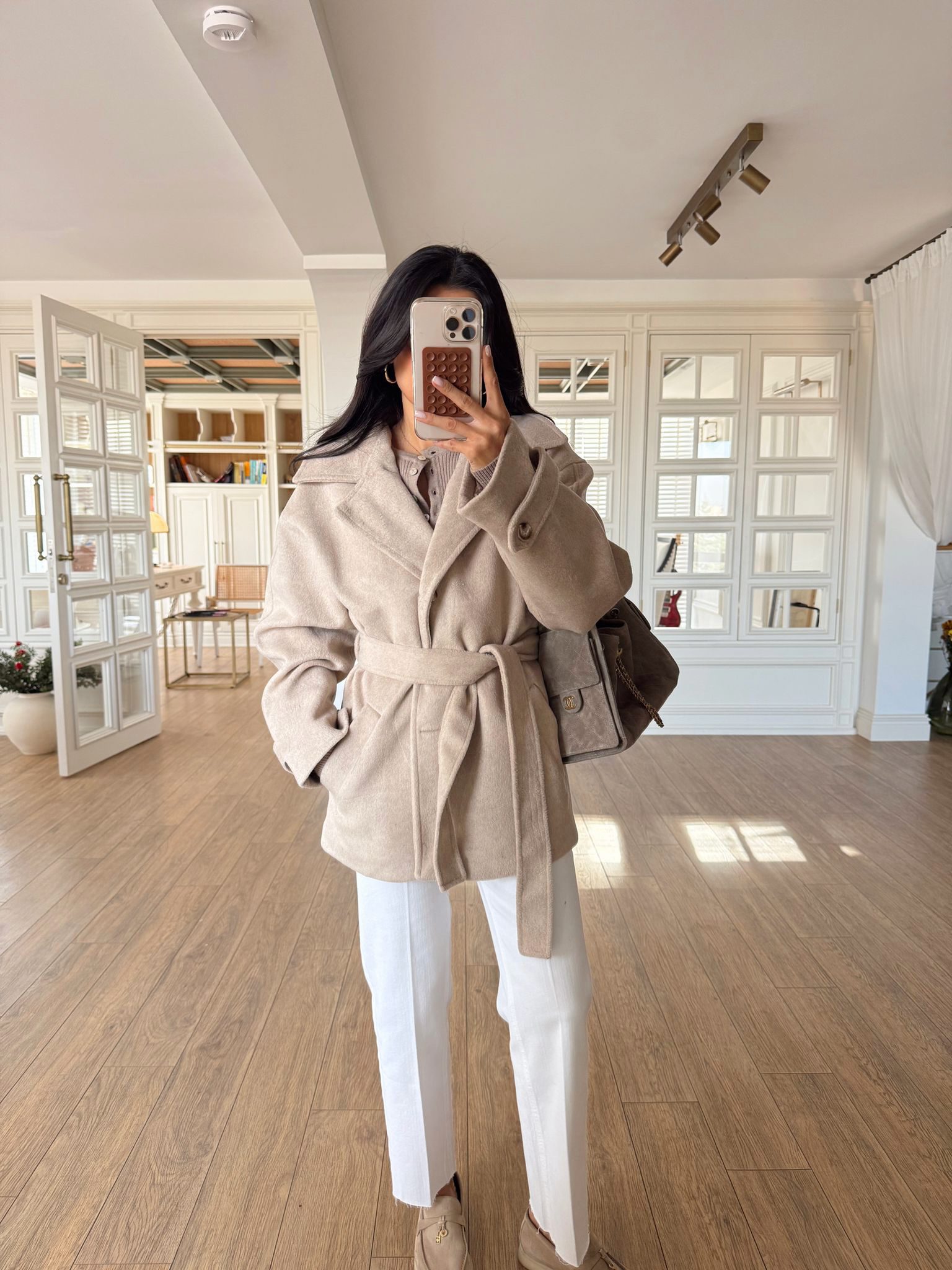 Neristo Kuşaklı Oversize Kaban - Bej, Standart