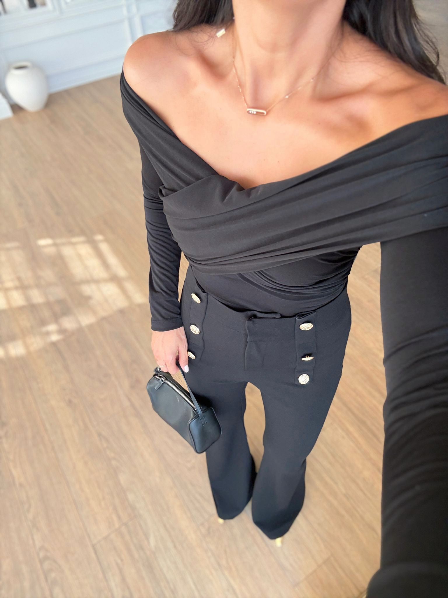 Last Kruvaze Drape Yaka Bluz - Siyah, 36