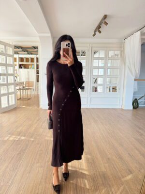 Paul Çapraz Düğme Detaylı Bisiklet Yaka Triko Elbise