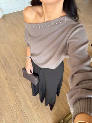 Persa Kayık Yaka Kuş Gözü Detaylı Triko