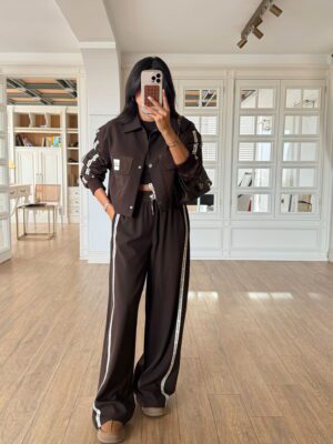 Vintage Natural Baskılı Çift Cepli Ceket