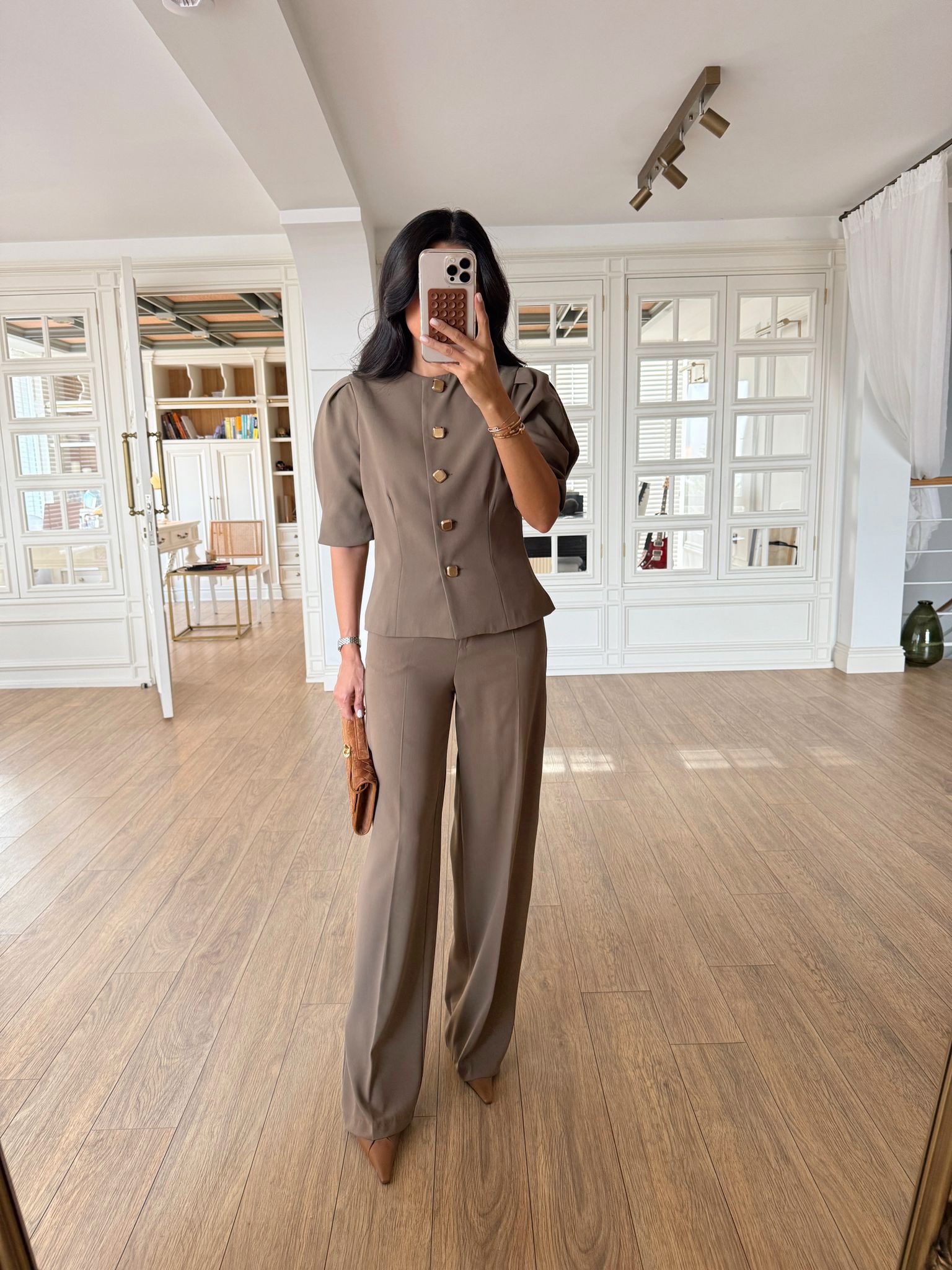 Froit Omuz Pensli Kare Gold Düğmeli Ceket-Pantolon Takım