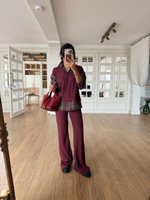 Sahra Oduncu Gömlek Detaylı Triko Takım