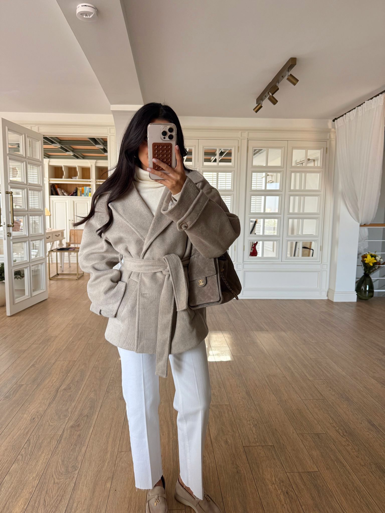 Neristo Kuşaklı Oversize Kaban - Vizon, Standart