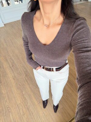 Esterex Kahve V Yaka Kaşmir Ultra Hafif Triko