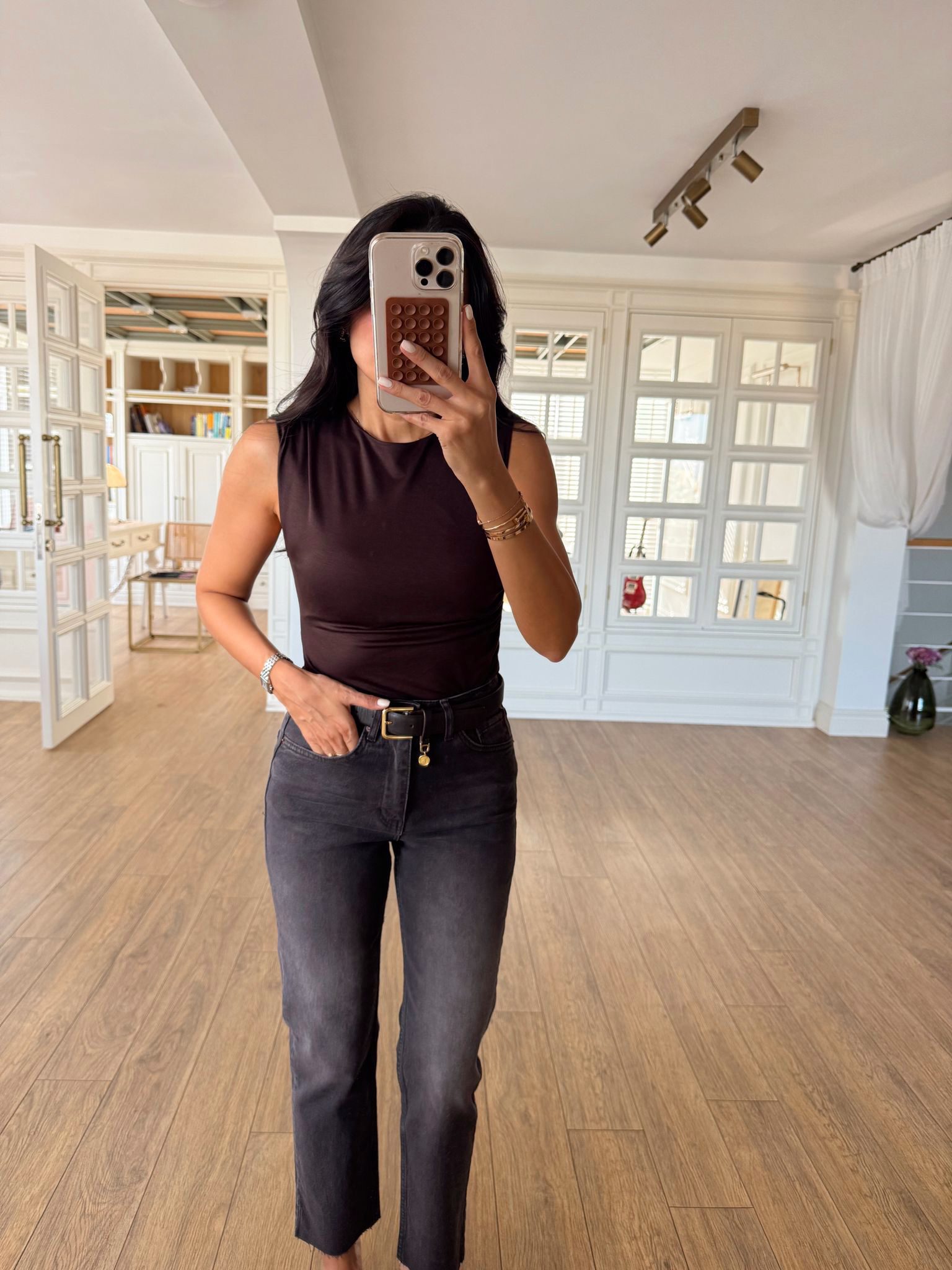 Marlenka Omuz Drape Detaylı Sıfır Kol Bodysuit - Kahve, 36