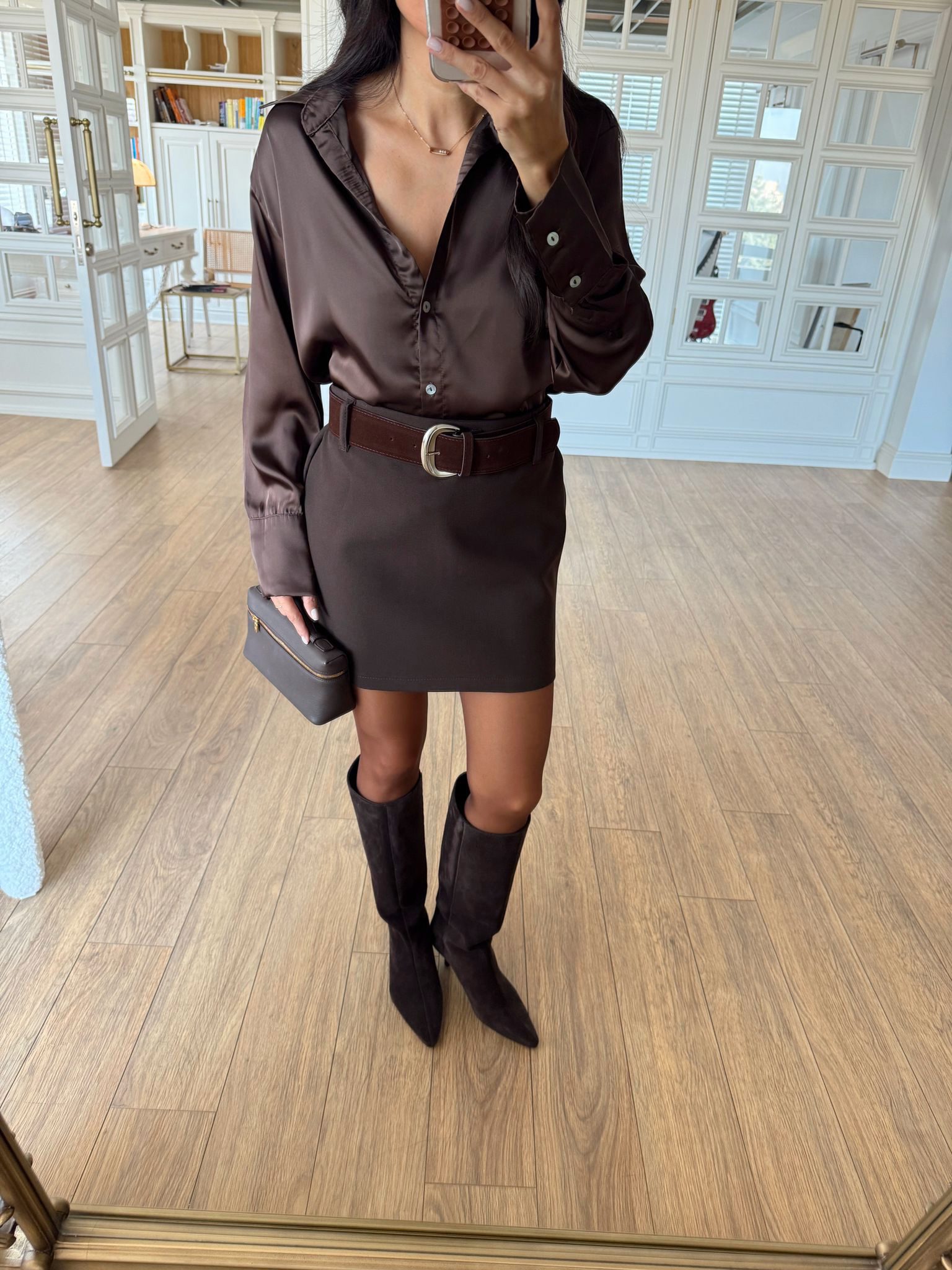 Stella Süet Kemerli Mini Etek