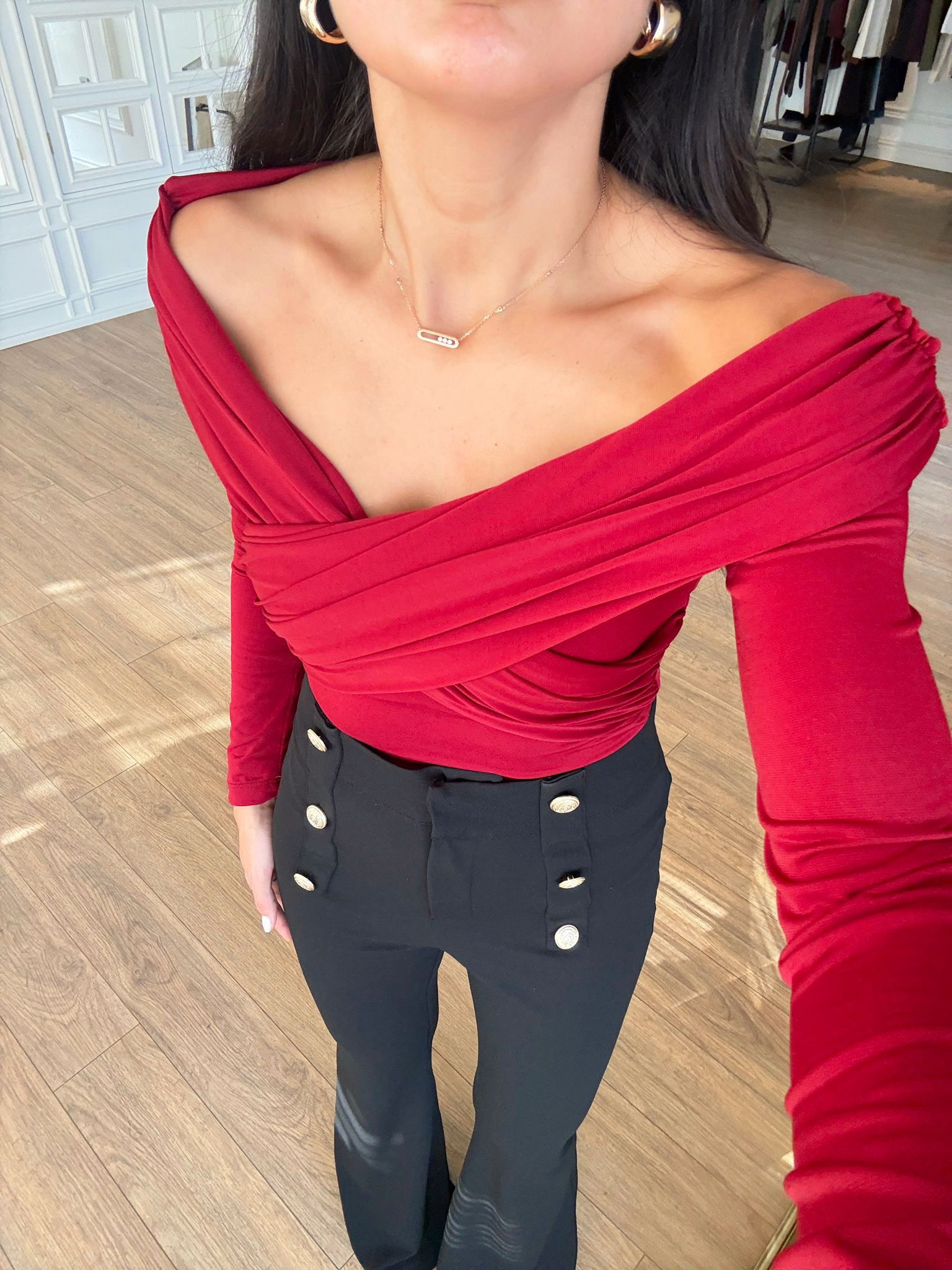 Last Kruvaze Drape Yaka Bluz - Bordo, 36