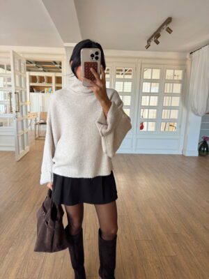 Yarasa Kol Dik Yaka Yumuşak Dokulu Premium Basic Triko