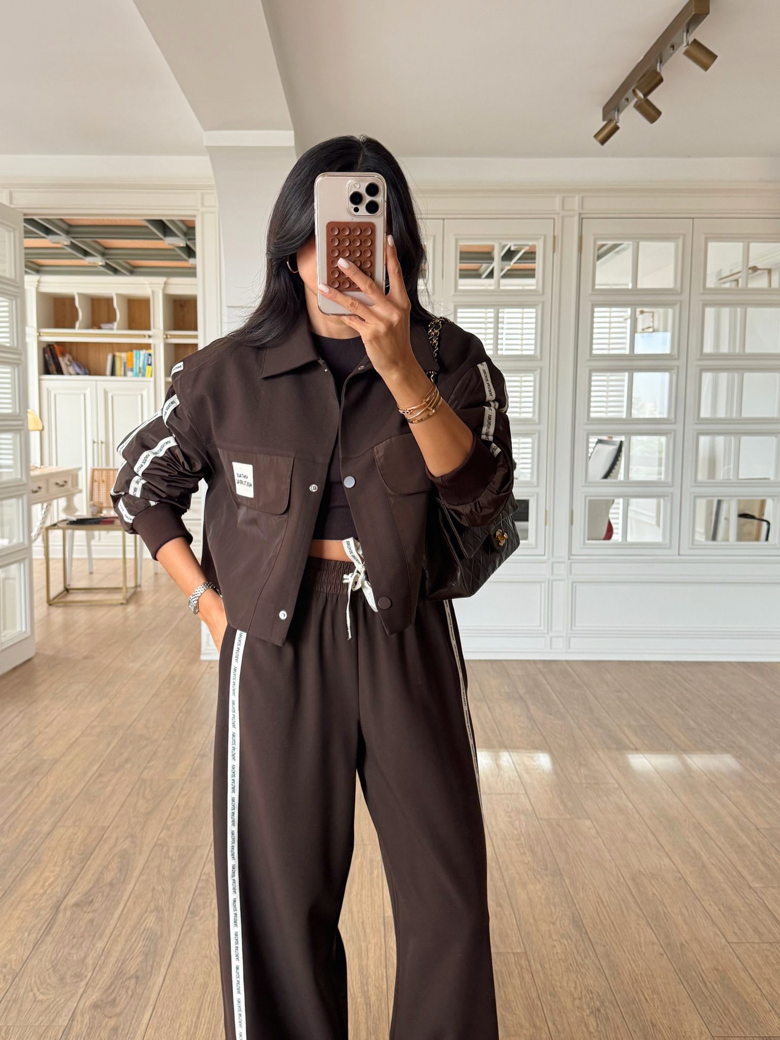 Vintage Natural Baskılı Çift Cepli Ceket