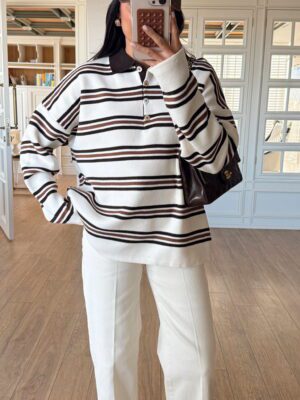 Bavilla Style Polo Yaka Çizgili Triko