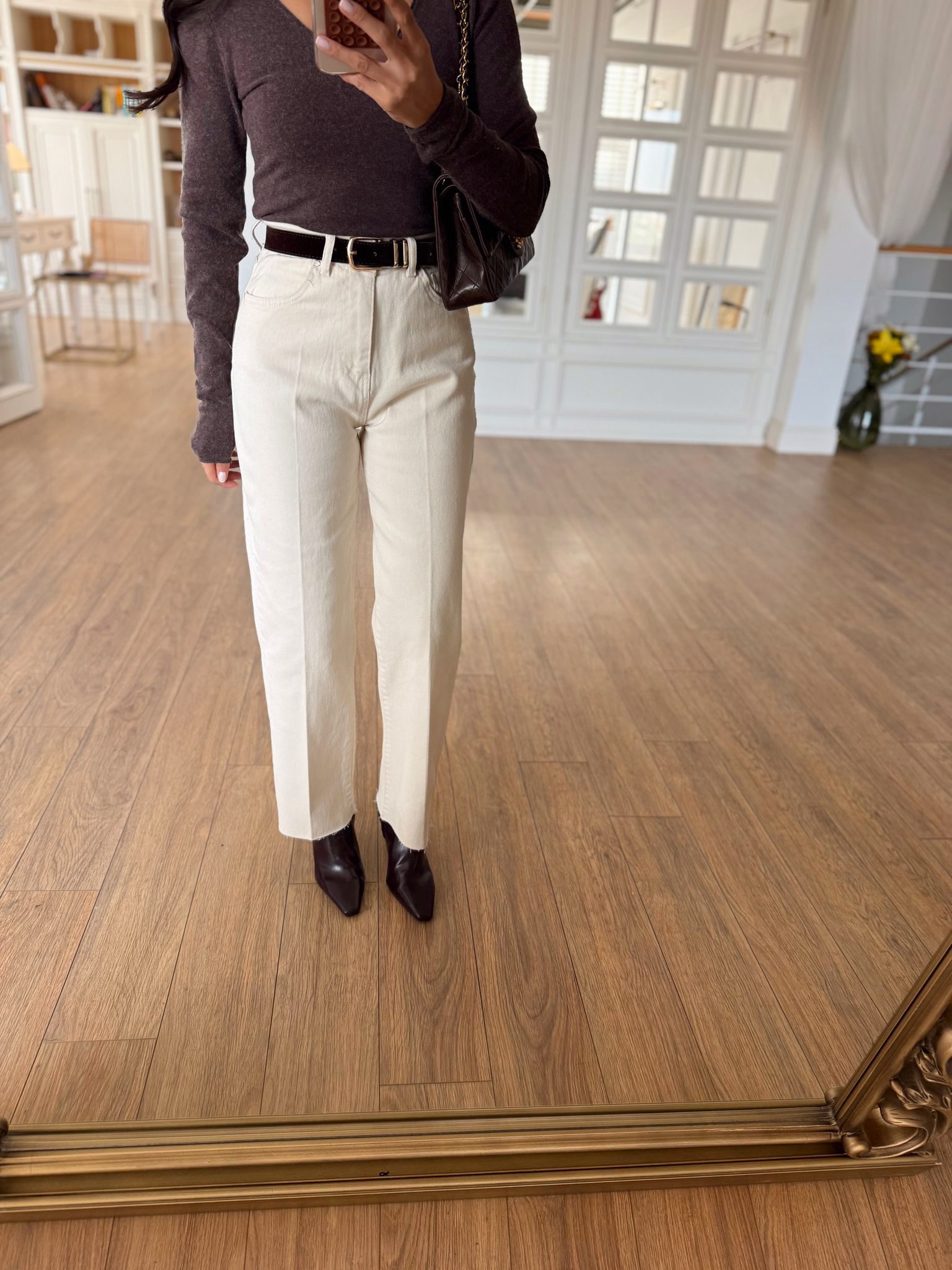 Simax Kemerli Kesik Paça Jean - Krem, 34