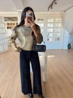 Seusalla Nauha Gold Yansımalı Bisiklet Yaka Triko