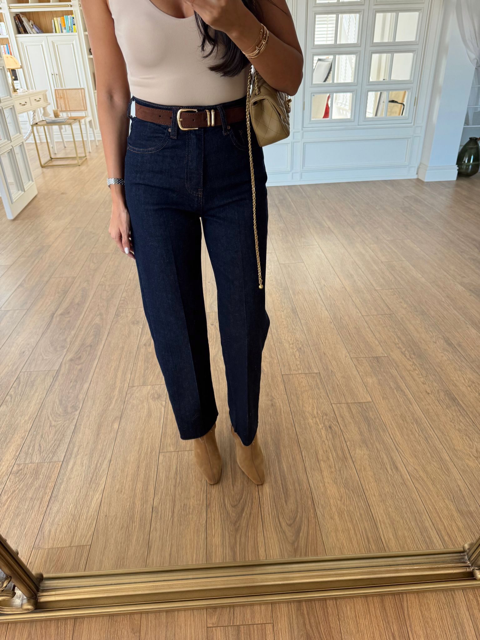 Simax Kemerli Kesik Paça Jean - Lacivert, 34