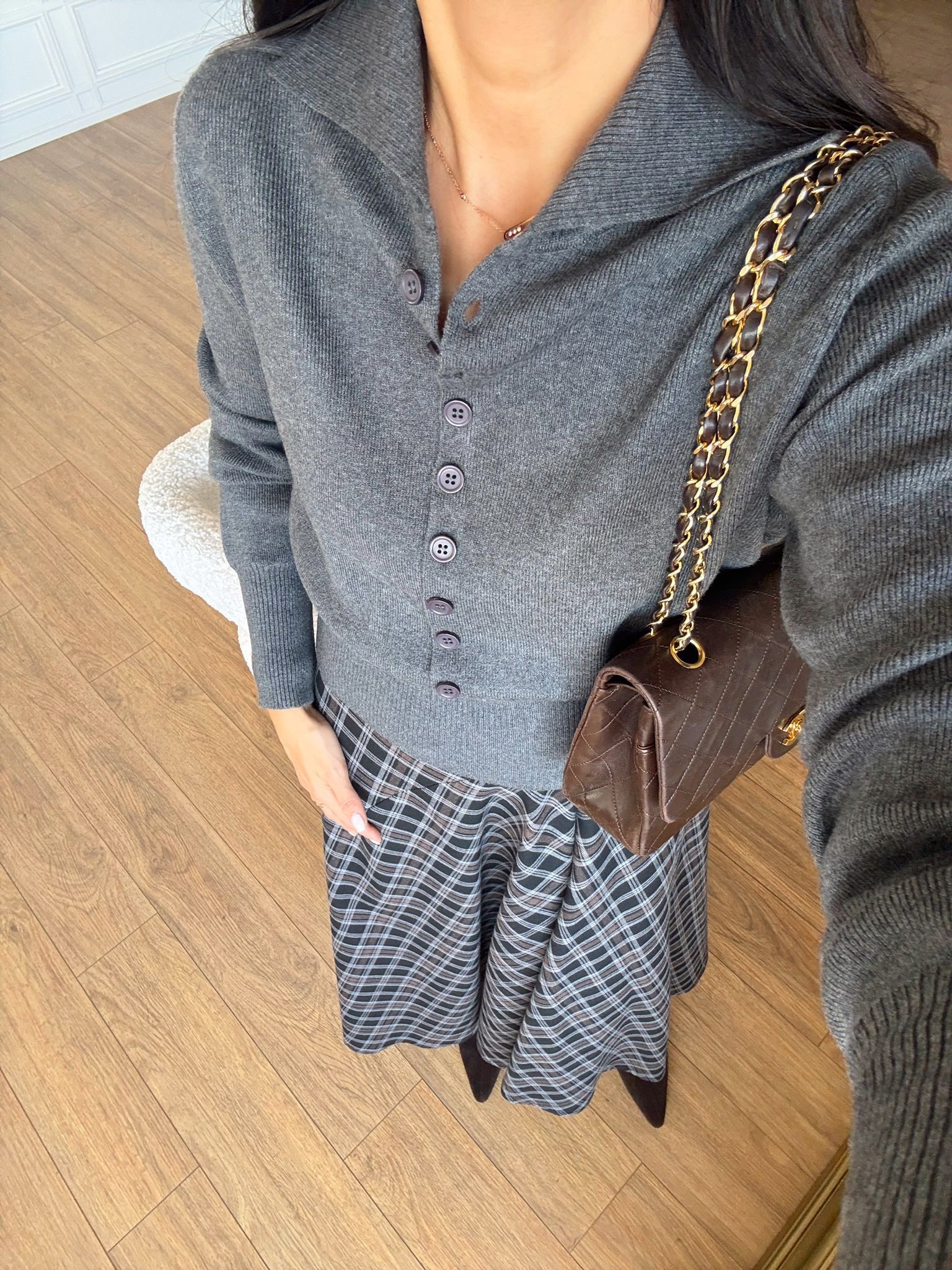 Caprly Polo Yaka Yünlü Düğmeli Triko - Füme, Standart