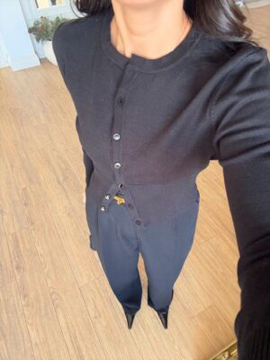 Odila ZR Siyah Düğmeli Triko Bluz/Hırka