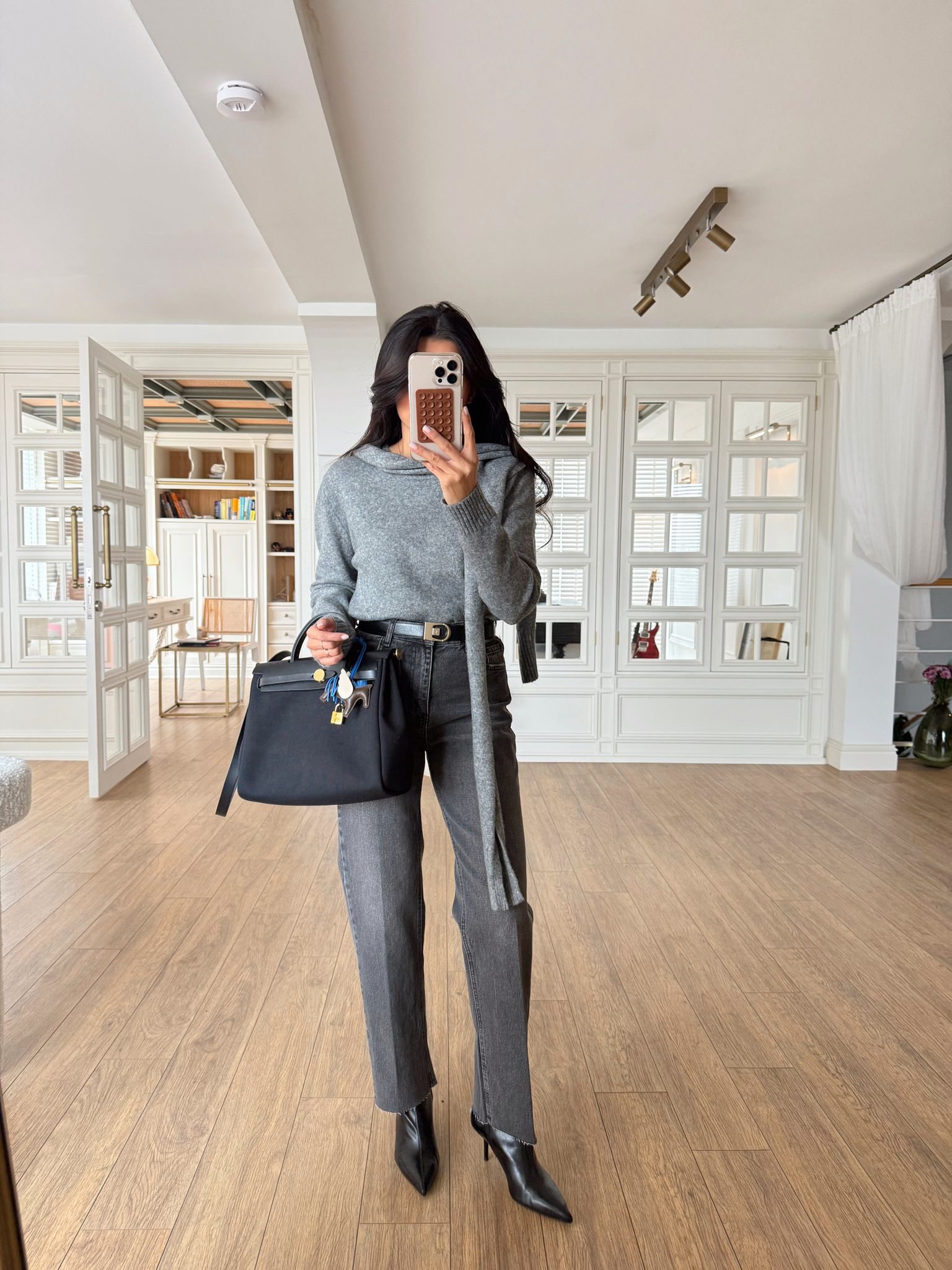 Onitex New Kendinden Şal Detaylı Triko - Antrasit, 34