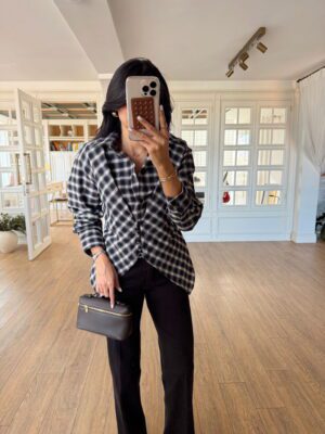 Ted Omuz Vatkalı Asimetrik Detaylı Ön Çift Düğmeli Ekose Gömlek