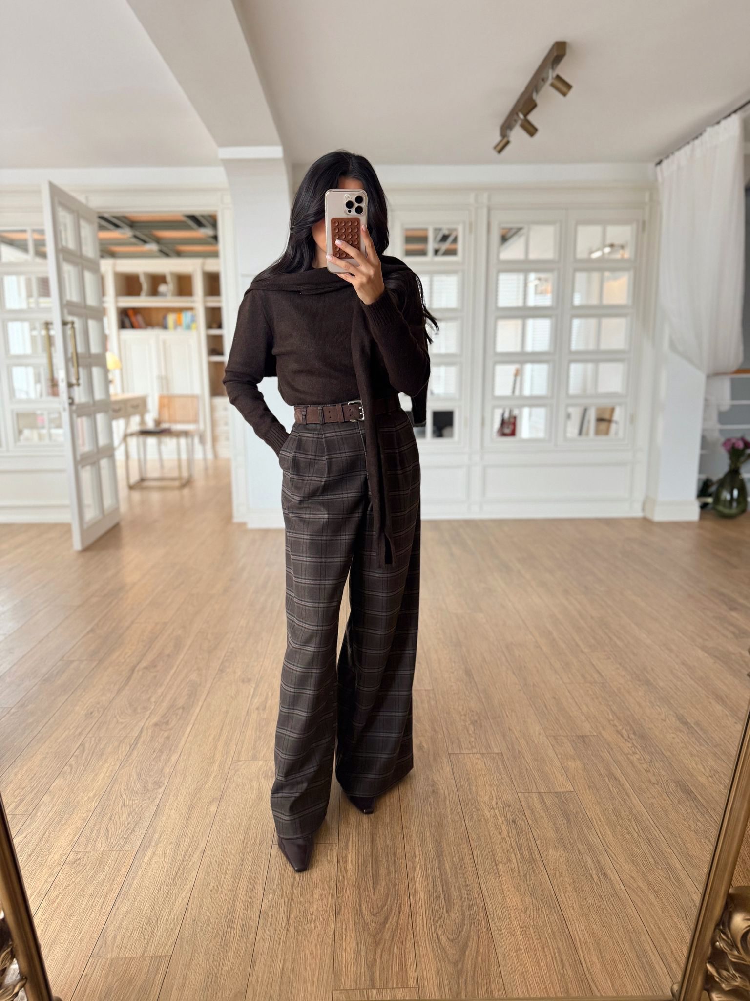 Onitex New Kendinden Şal Detaylı Triko - Acı Kahve, 34