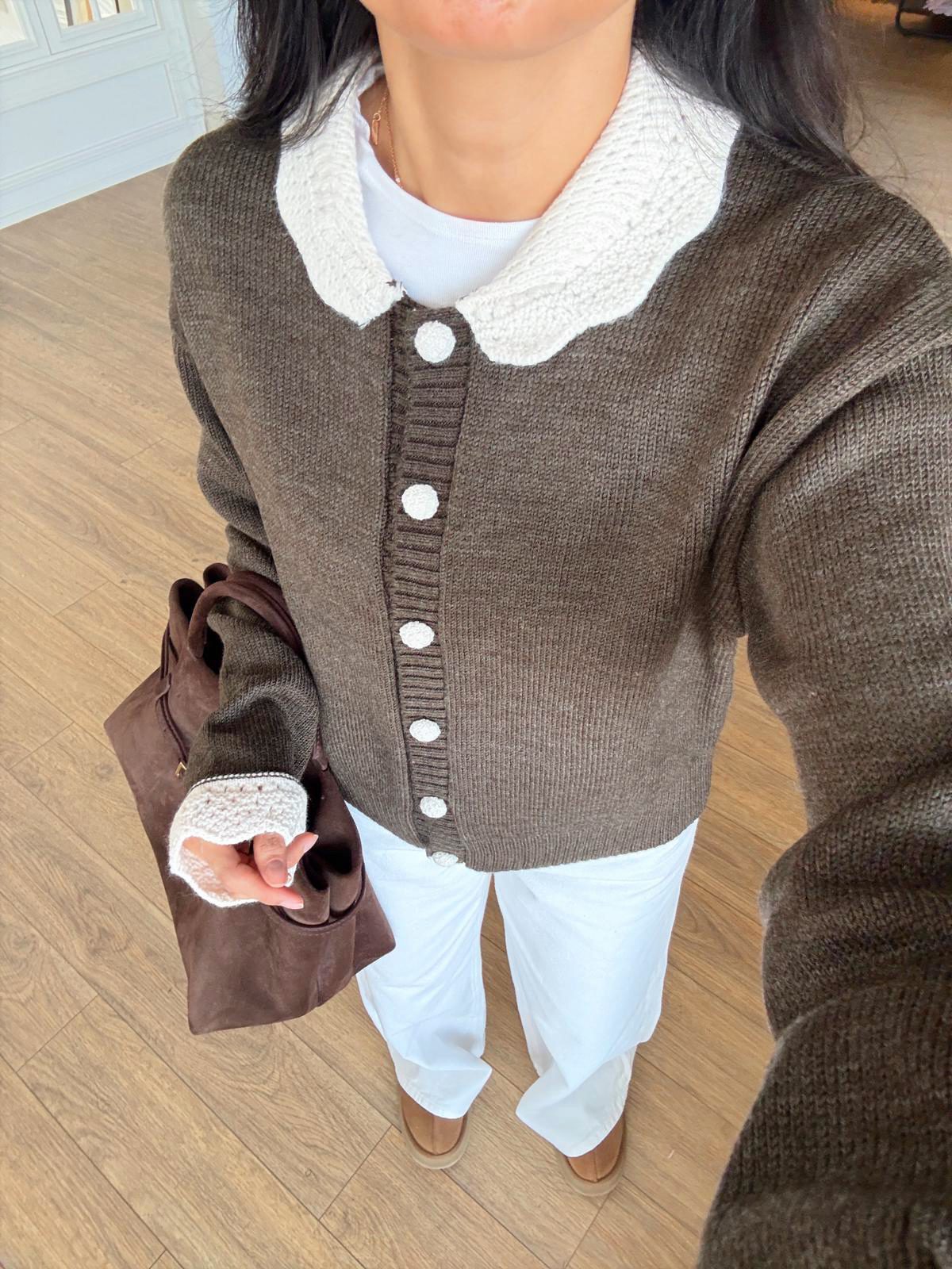 Oribella Yakası Renkli Bebe Yaka Hırka - Kahve, Standart