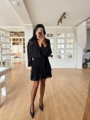 Scania Boyun Bağlamalı Üst Astarlı Katlı Tül Elbise