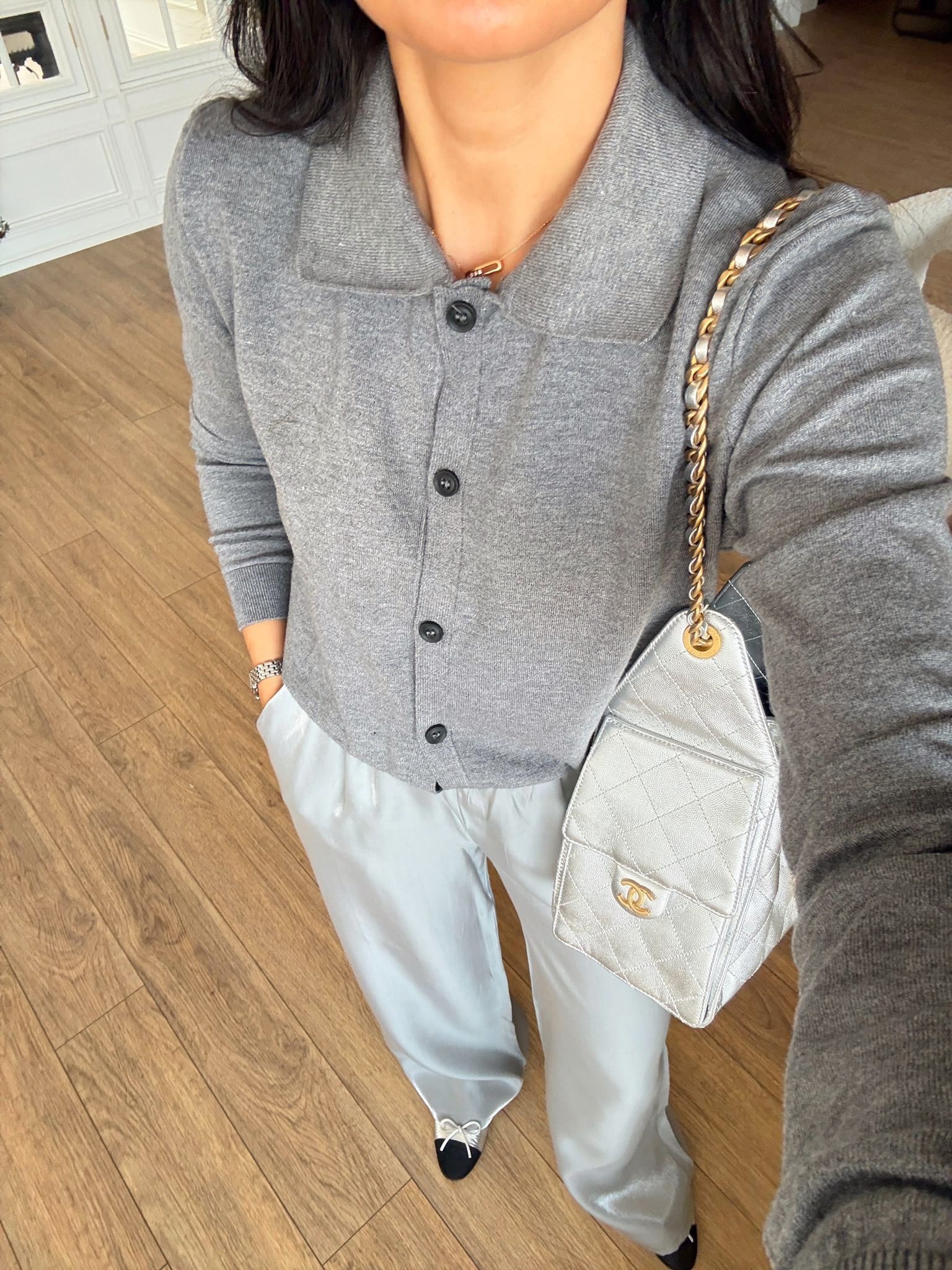 Tims Polo Yaka Düğmeli Triko Hırka - Gri, Standart