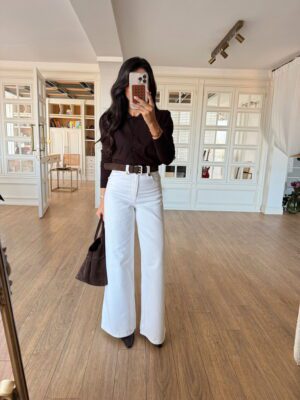 Undergrand Beyaz Köprü Detaylı Bol Paça Jean