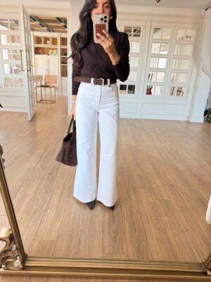 Undergrand Beyaz Köprü Detaylı Bol Paça Jean