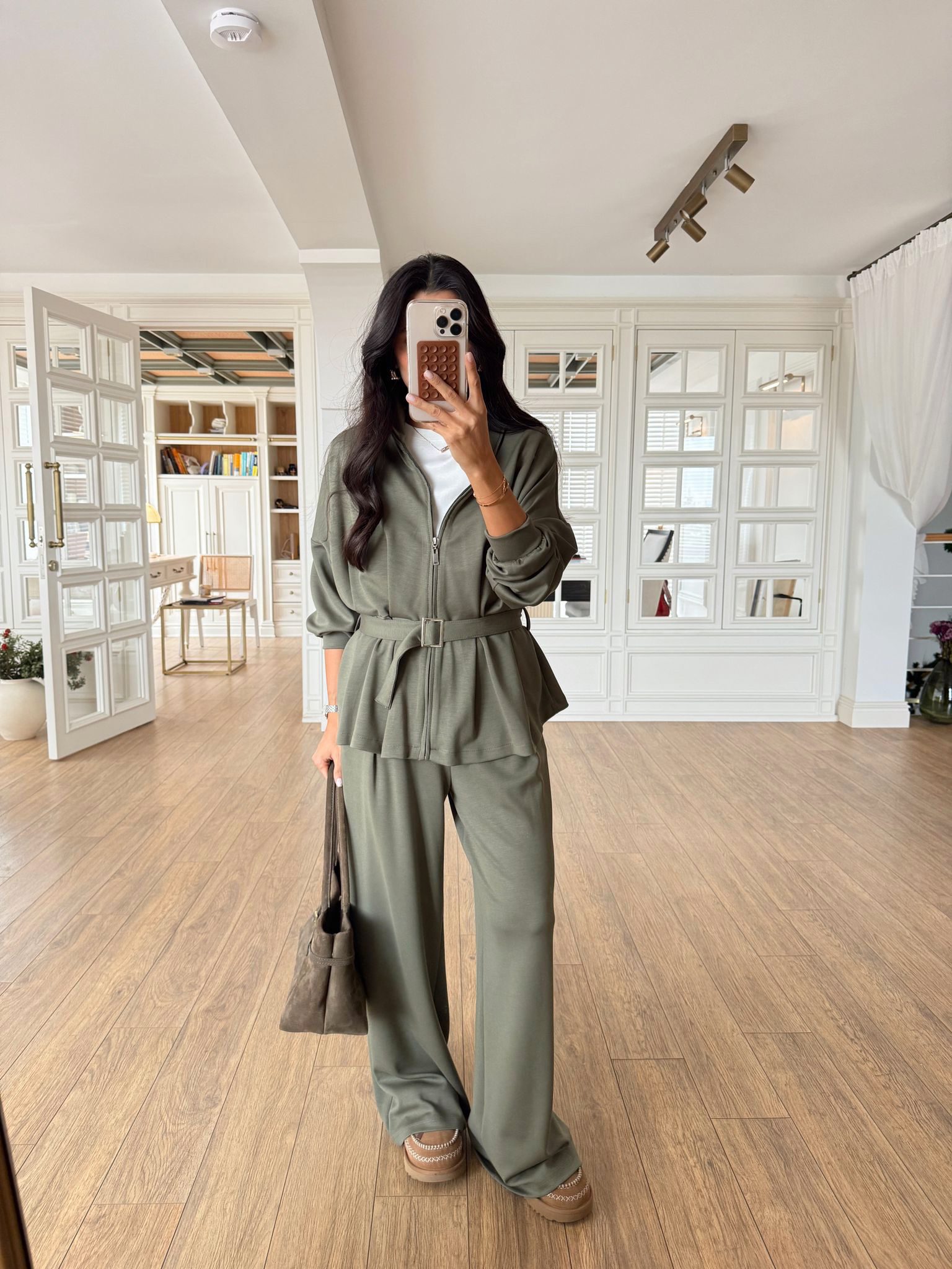 Menkow Kuşaklı Bel Lastikli Fermuarlı Modal Takım