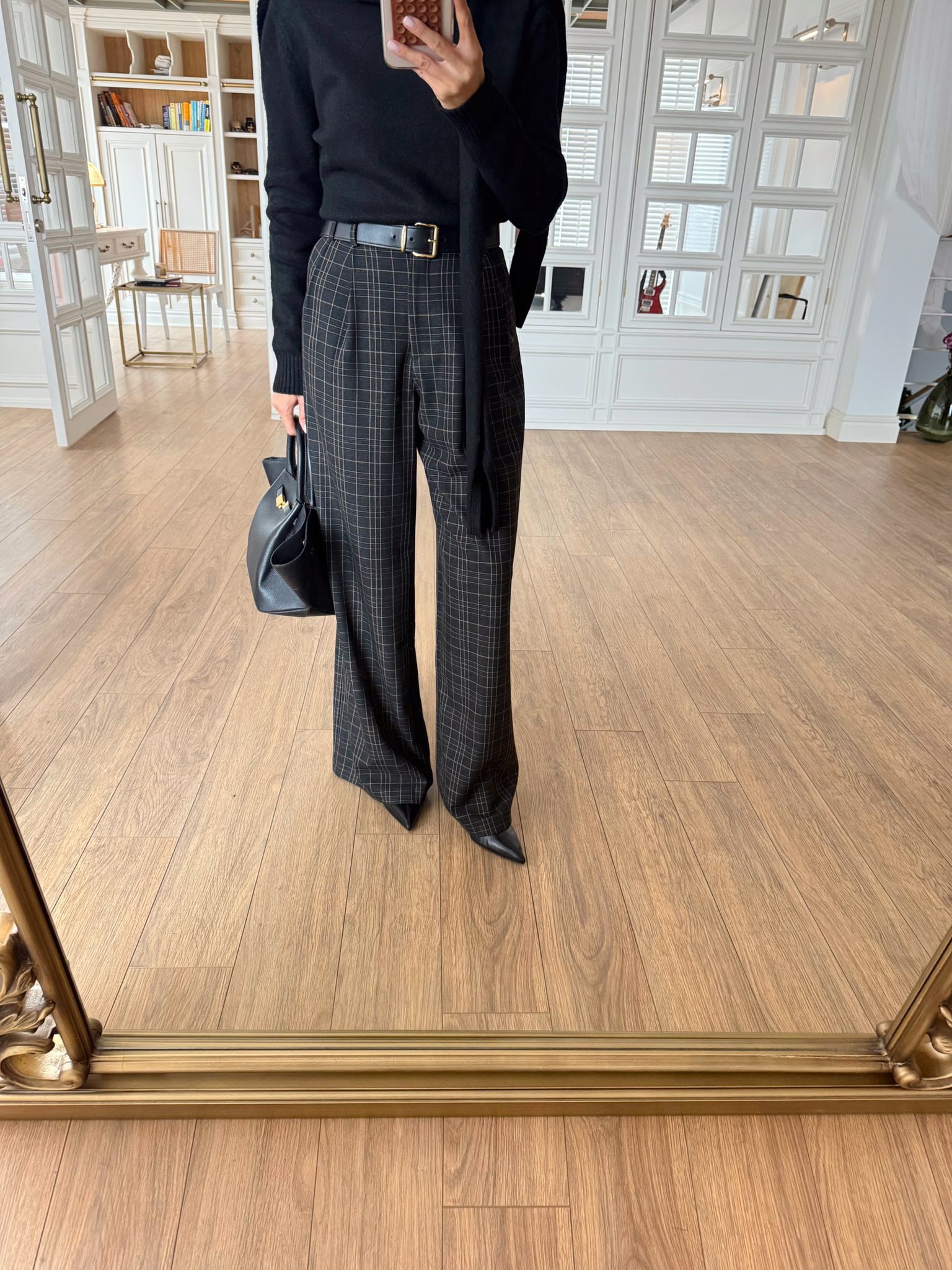 Stach New Ekoseli Bel Pensli Palazzo Pantolon - Vizon-Siyah, 34