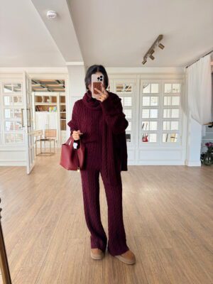 Tick Saç Örgü Şallı Triko Takım