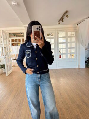 Biye Detaylı Gold Düğmeli Uzun Kol Triko