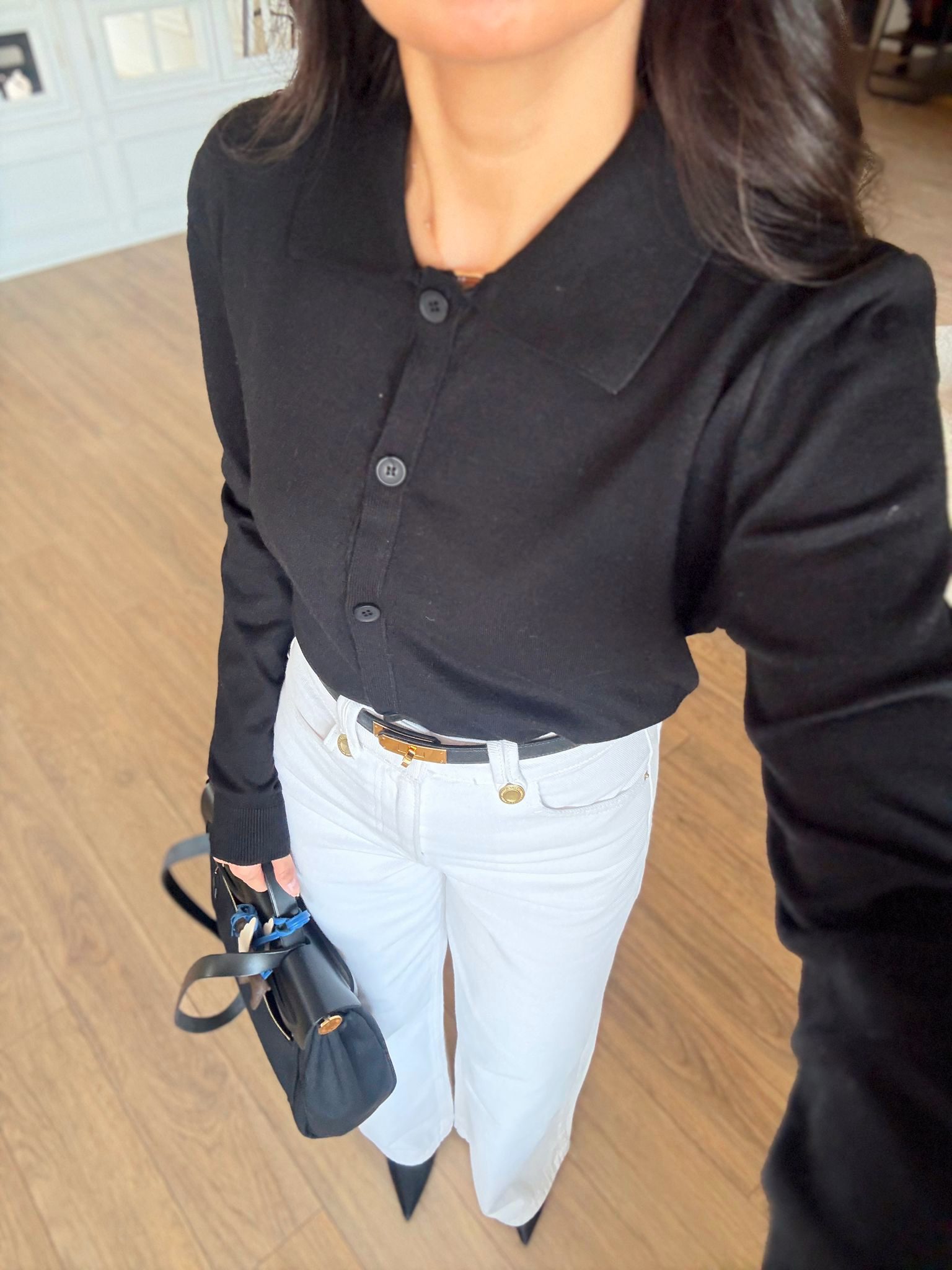 Tims Polo Yaka Düğmeli Triko Hırka - Siyah, Standart