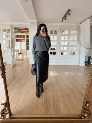 Siriuss Önden Kapaklı Süs Kemer Detaylı Deri Etek