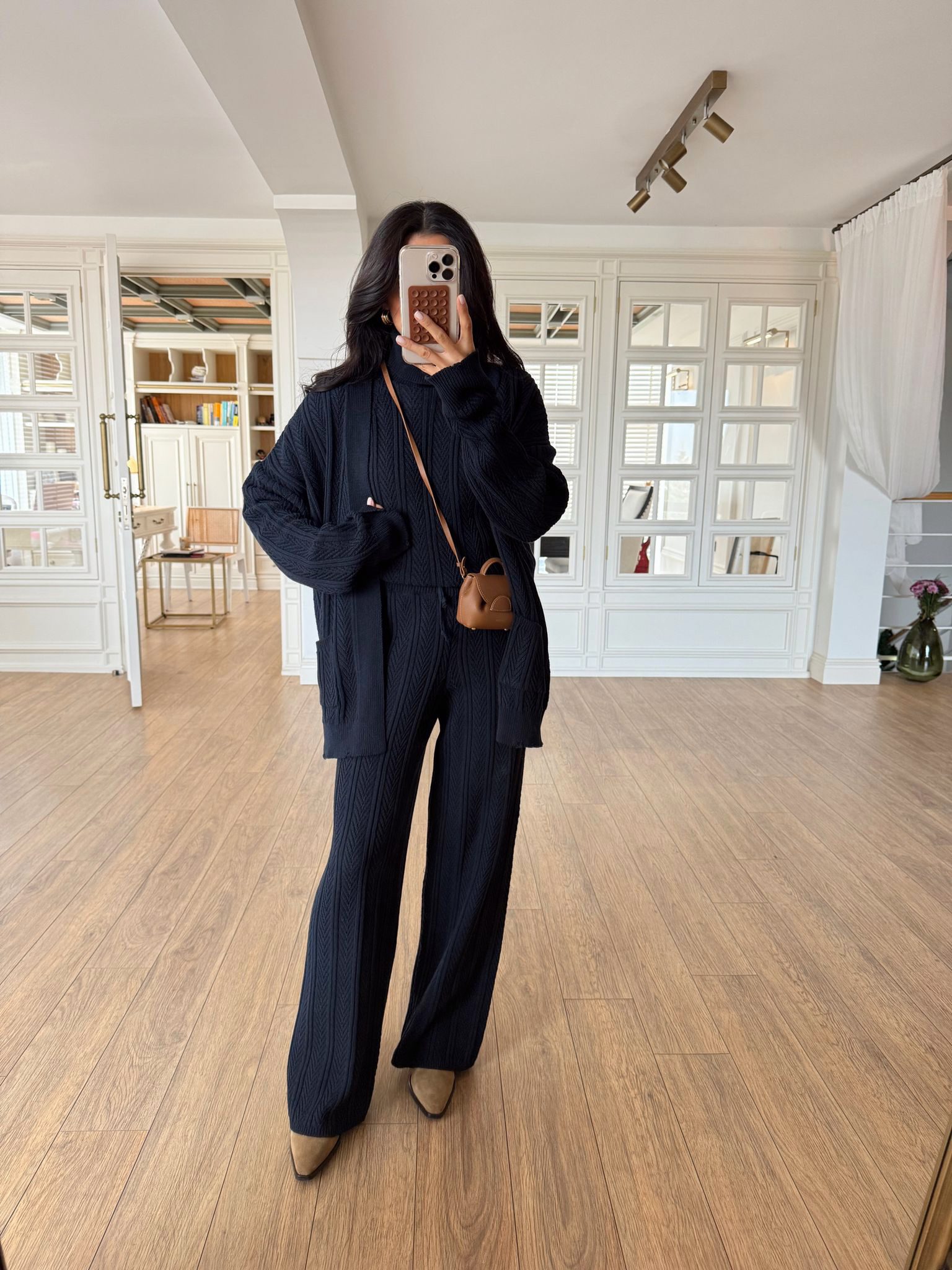 Yena Bluz Ucu Yırtık Detaylı Üçlü Örme Triko Takım - Lacivert, Standart