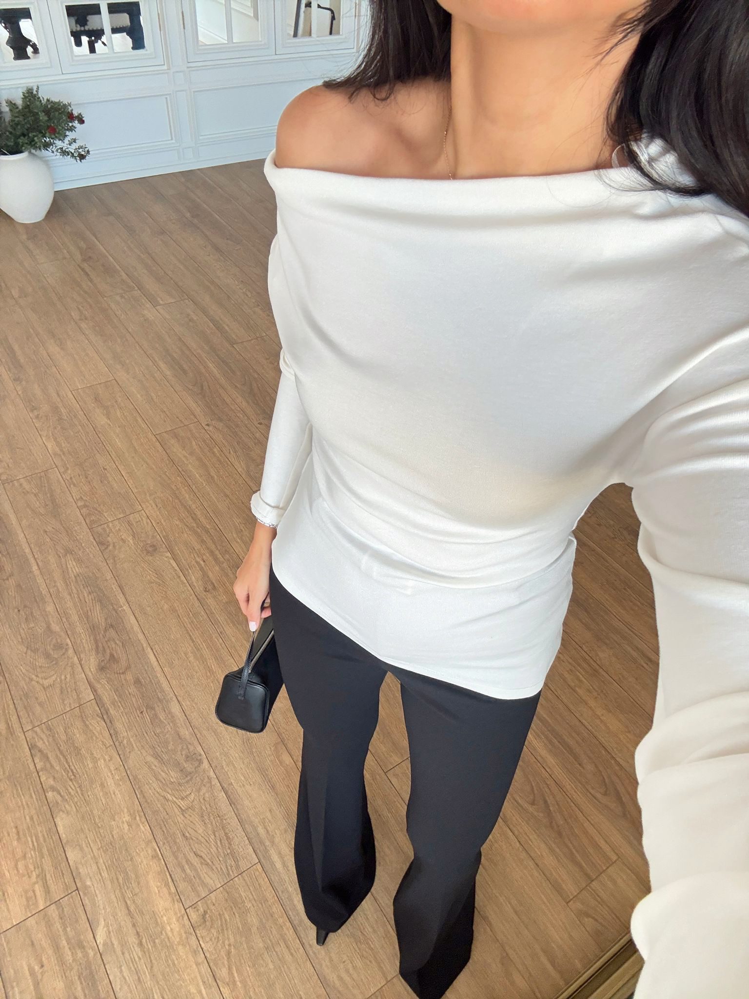 Cello Kayık Yaka Asimetrik Bluz - Ekru, 36