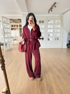 Menkow Kuşaklı Bel Lastikli Fermuarlı Modal Takım