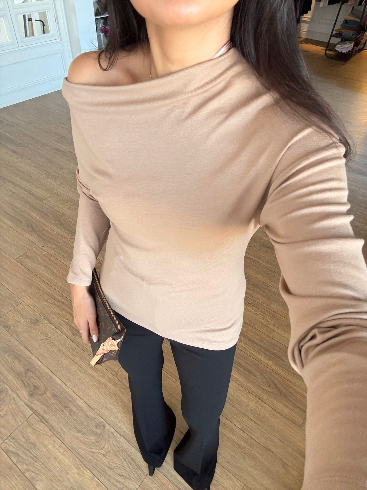 Cello Kayık Yaka Asimetrik Bluz - Vizon, 36