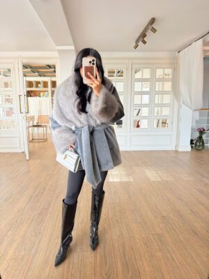 Ovana Yaka Kol Kürk Detaylı Kırçıllı Kaban